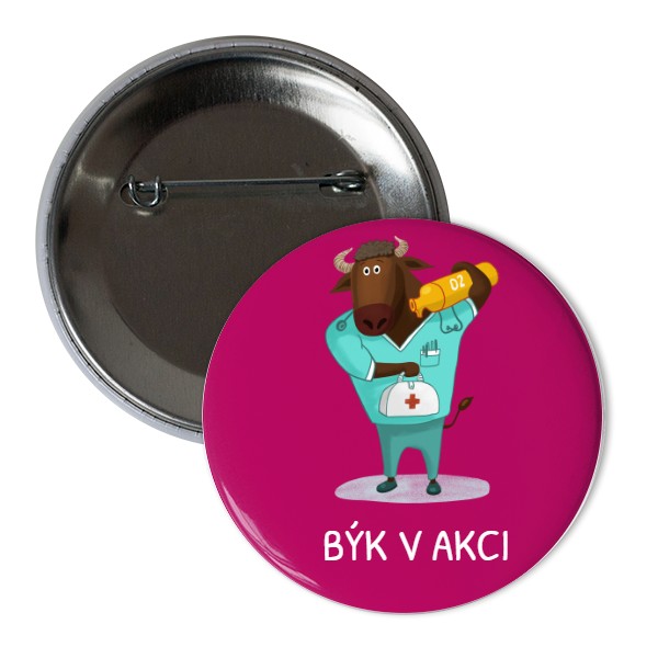 Odznáček  s potiskem Býk v akci